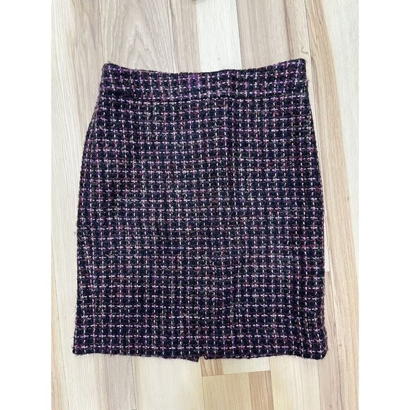 Ann Taylor Petite Tweed Pencil Skirt 4P Black Pink Plaid Fully Lined - Picture 1 of 3
